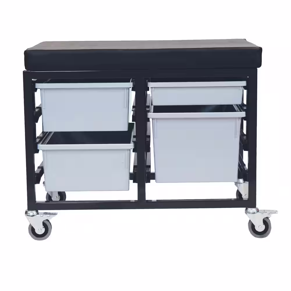 None StorBenchSeat With Cushioned Seat and 4 Storsystem Trays and Bins-Gray