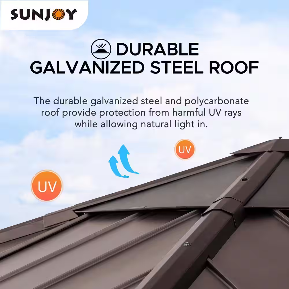 Sunjoy Jalen 9 ft. x 9 ft. Cedar Framed Gazebo with Brown Steel and Polycarbonate Hip Roof Hardtop