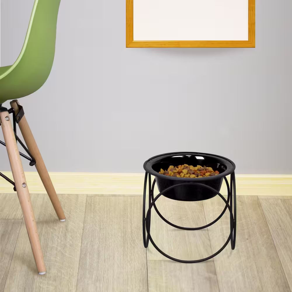 Platinum Pets Olympic Diner Feeder with Stainless Steel Cat/Dog Bowl, Midnight Black