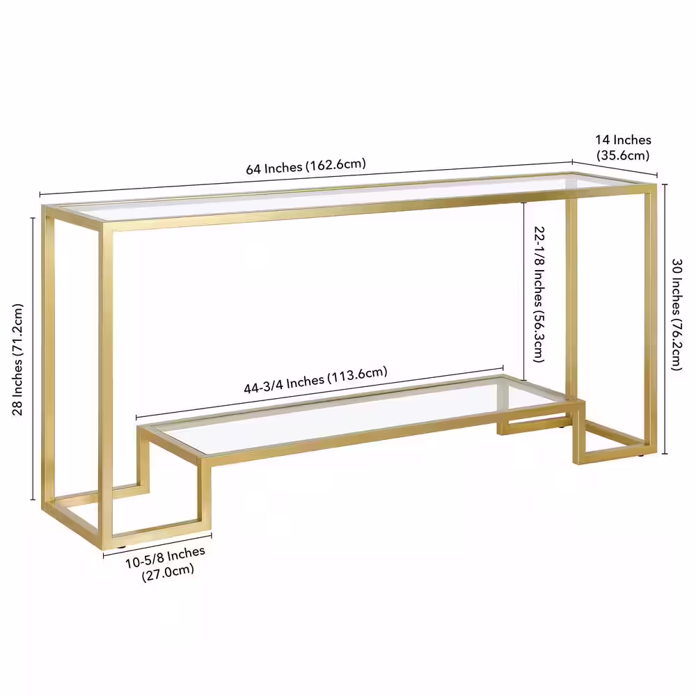 None Athena 64 in. Gold Rectangle Glass Console Table