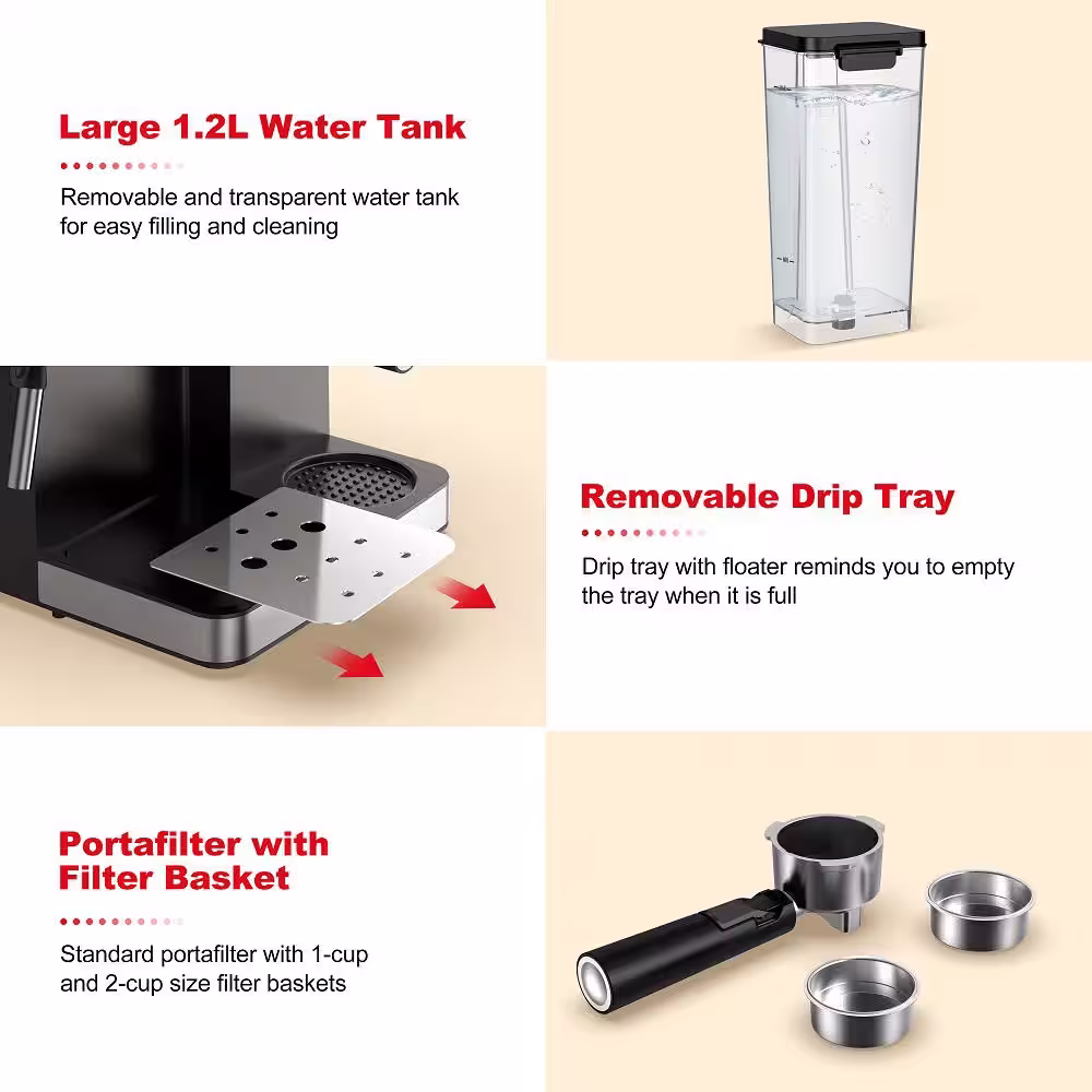 Galanz 2- Cup Stainless Steel Espresso Machine with Steam Wand and Drip Coffee Machine