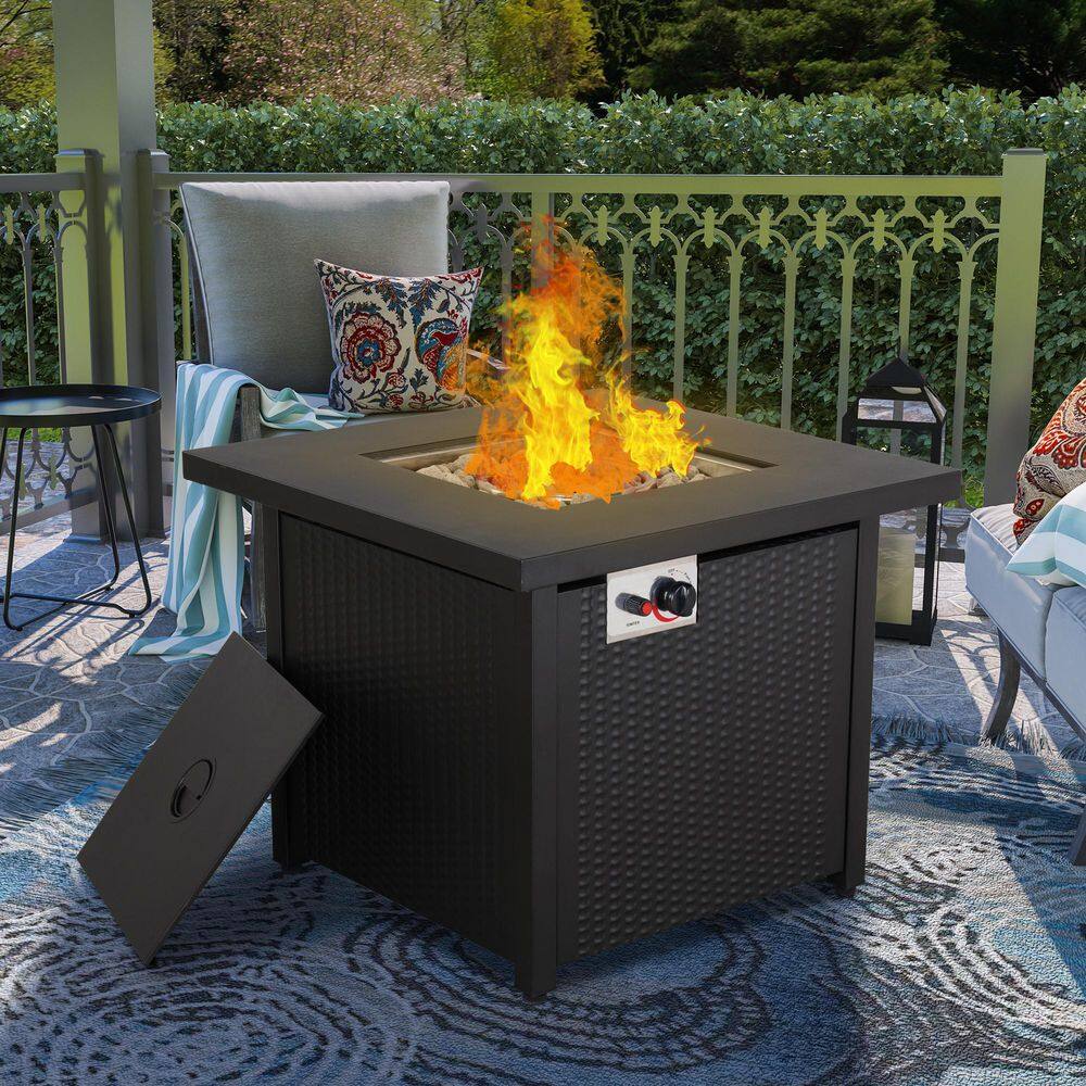 None 30 in. Iron Square Fire Pit Table with Table Lid