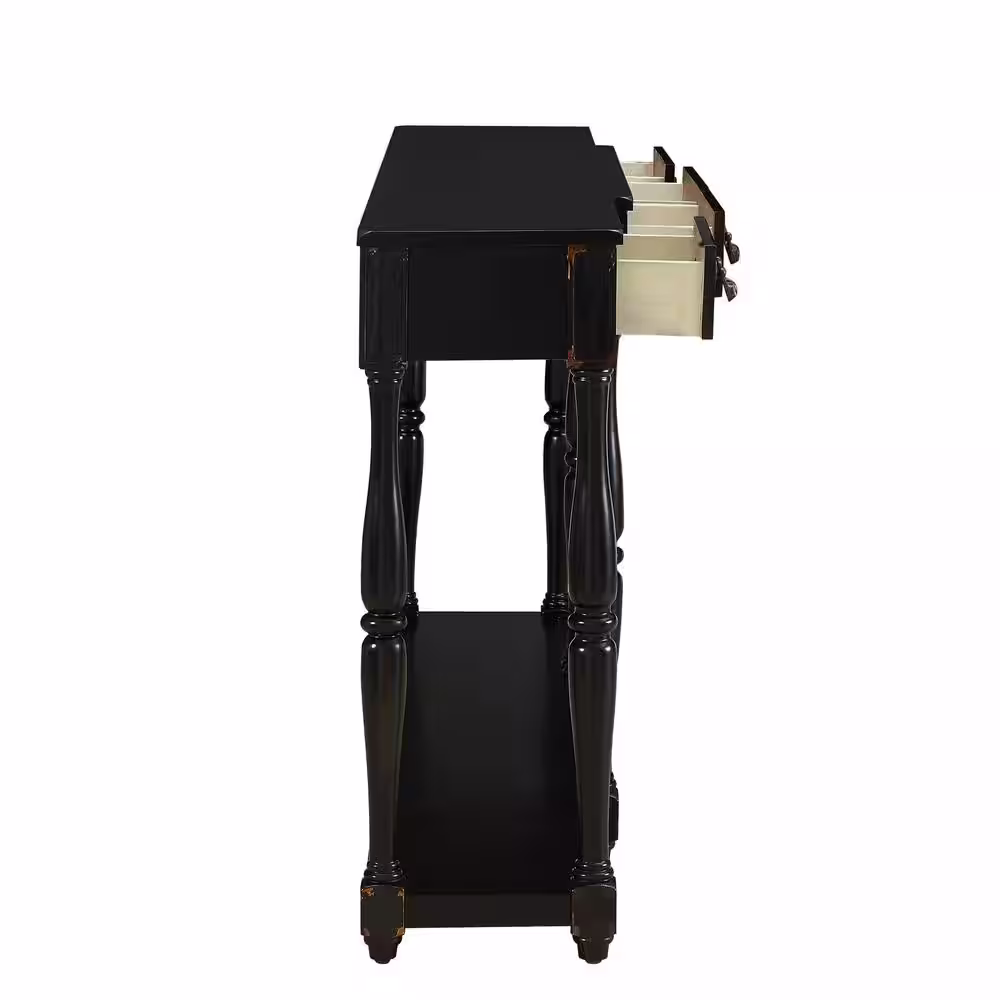 Powell Company 72 in. Black Standard Rectangle Wood Console Table with Drawers