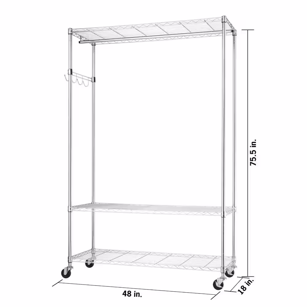 Trinity Chrome Steel Clothes Rack 48 in. W x 75.5 in. H