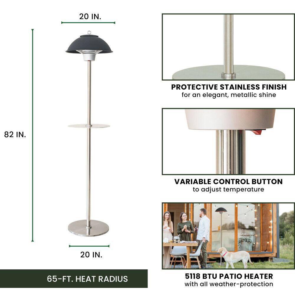 Hanover 1500-Watt Infrared Electric Patio Heater with Built-In Table Stand in Black