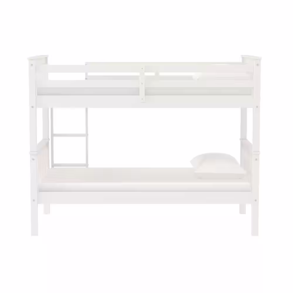 Walker Edison Furniture Company Solid Wood Twin over Twin Mission Design Bunk Bed - White
