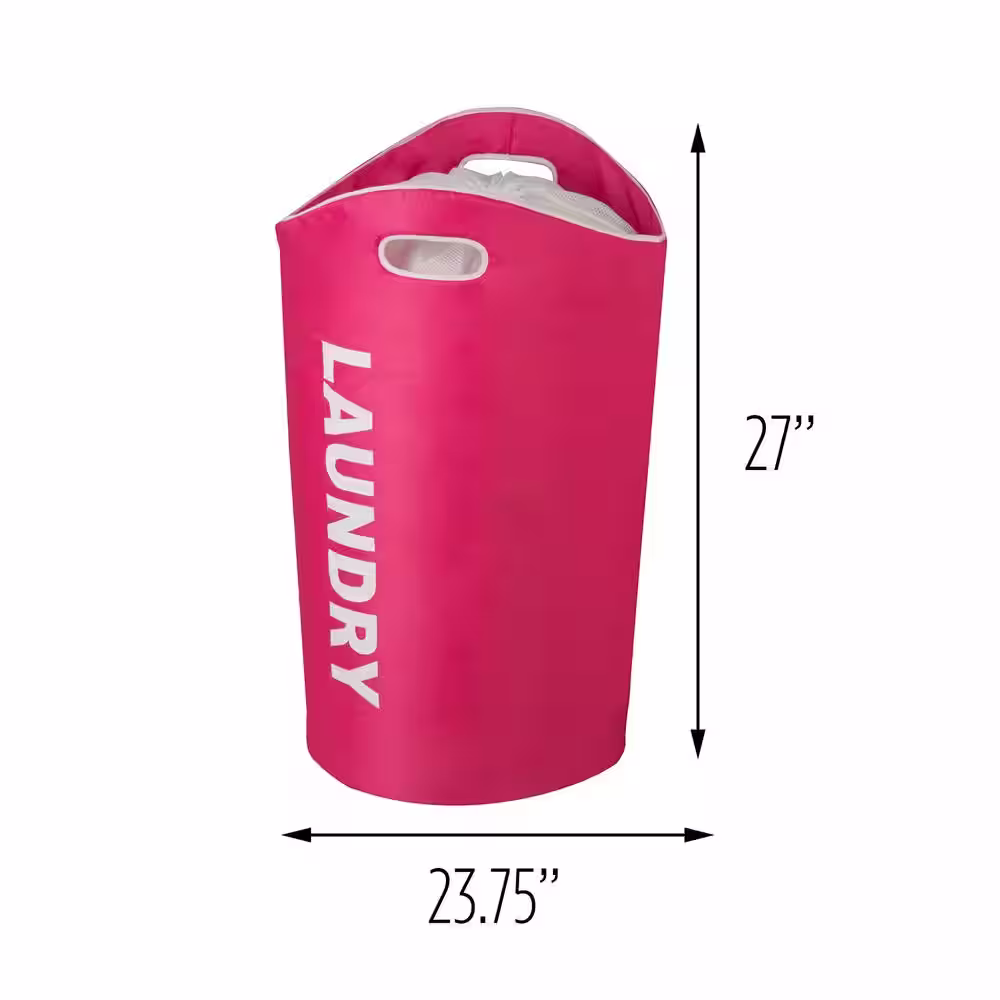 Honey-Can-Do Pink Laundry Polyester and Foam Hamper with Drawstring Top