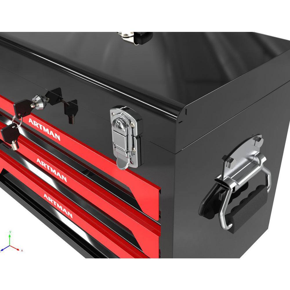 Tidoin 12-Gal. Black and Red Multilayer Steel Storage Tool Box with 3 Drawers