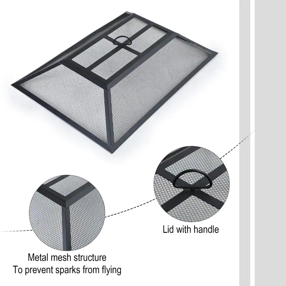 None 33.9 in. L x 24 in. W x 12.7 in. H Antiqued Knit Pattern Rectangle Metal Wood Fire Pit