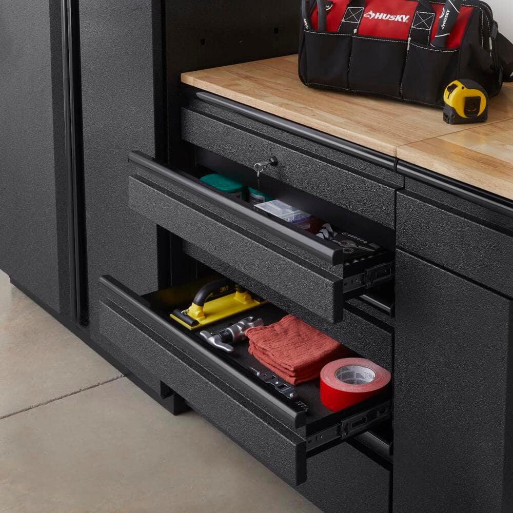 Husky Pro Duty Welded 18-Gauge Steel 5-Drawer Garage Base Cabinet in Black LINE-X Coating (28 in. W x 36 in. H x 21.5 in. D)