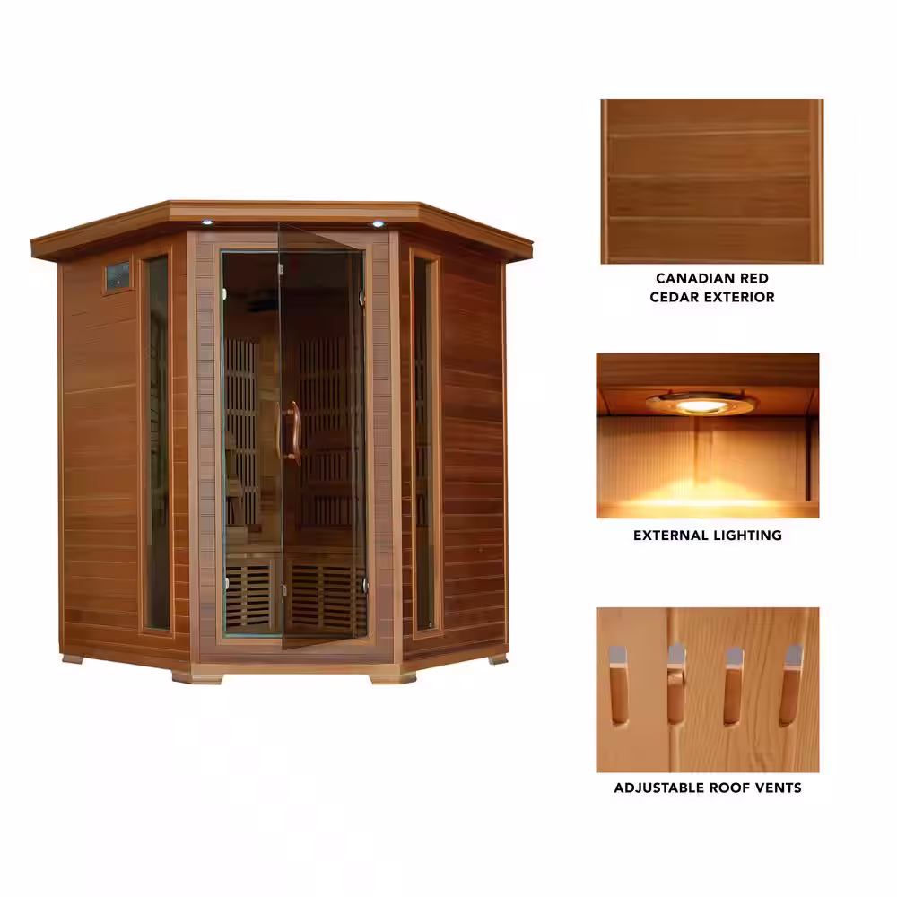 Radiant Sauna 4-Person Cedar Corner Infrared Sauna with 10 Carbon Heaters