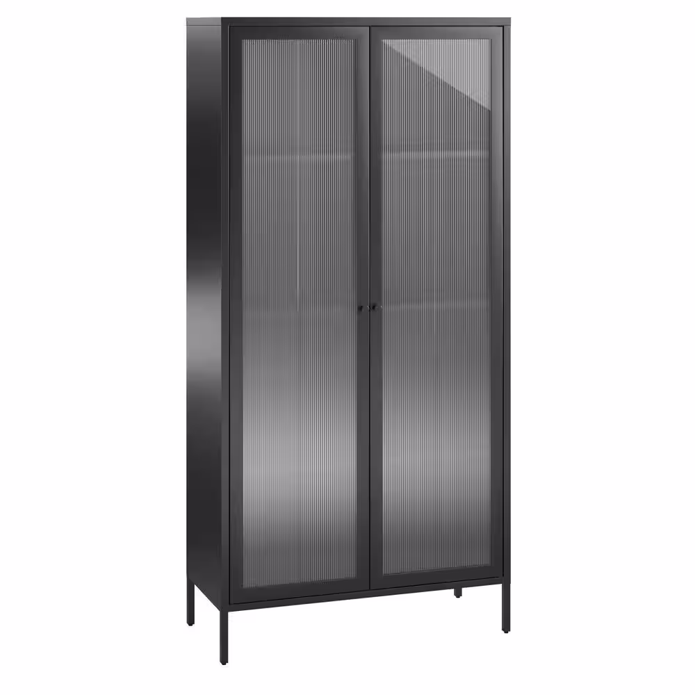 None Ashbury Heights 35.38 in. W Wood Closet System with Fluted Glass Metal Locker, Black