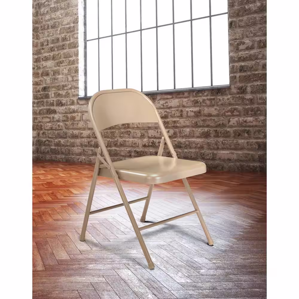 National Public Seating Beige Metal Stackable Folding Chair (Set of 4)