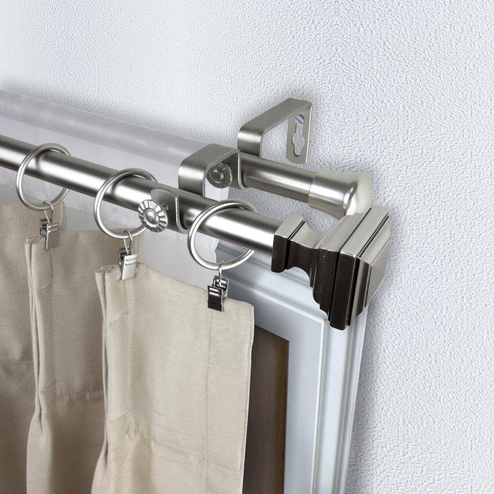 EMOH Saymna 20-36 in. sides, 38-72 in. center Adjustable Bay Window Double Curtain Rod 13/16 in. in Satin Nickel with Finial
