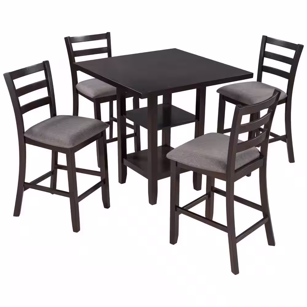 Harper & Bright Designs 5-Piece Espresso Chairs Counter Height Dining Set with 4-Padded Chairs
