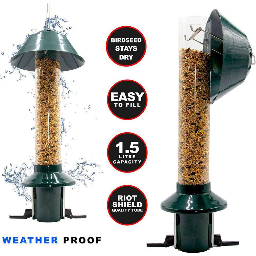 None 21 in. Tall Green Squirrel Resistant Wild Bird Feeder Mixed Seed - 3 lbs. Seed Capacity - (with Hanger)