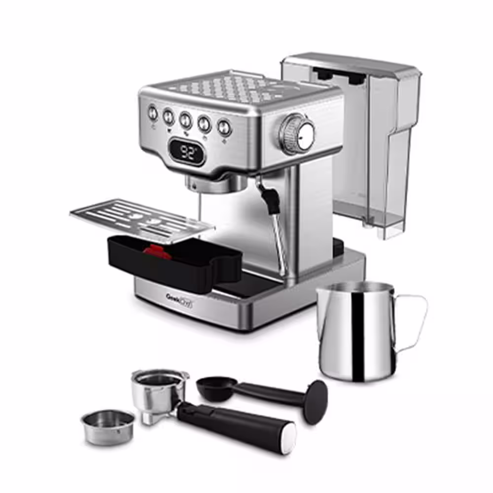 None 2- Cup Silver 20 Bar Espresso Machine with Milk Frother, 1.8L Water Tank, Stainless Steel