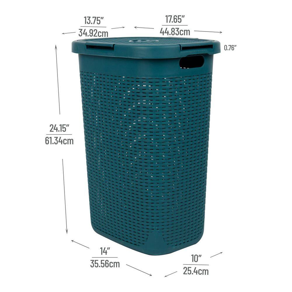 Mind Reader Basket Collection, Plastic Slim Laundry Hamper, 60 Liter (15kg/33lbs) Capacity, Attached Hinged Lid, Set of 2, Blue