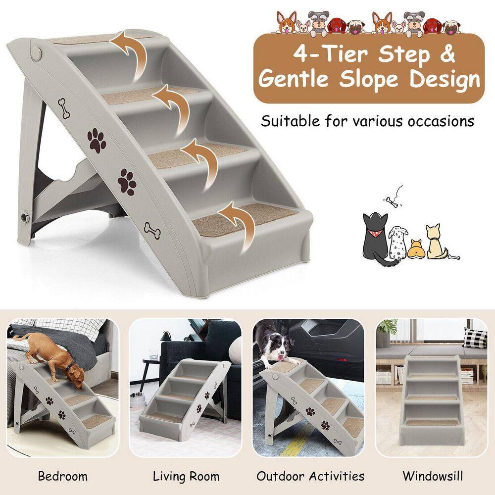 ANGELES HOME Gray 4 Steps Folding Pet Stairs with Safe Side Rail