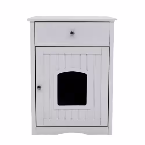 None Cat Litter Box Enclosure Hidden Litter Box Furniture Cabinet Cat House Side Table Large Pet Crate Nightstand in White