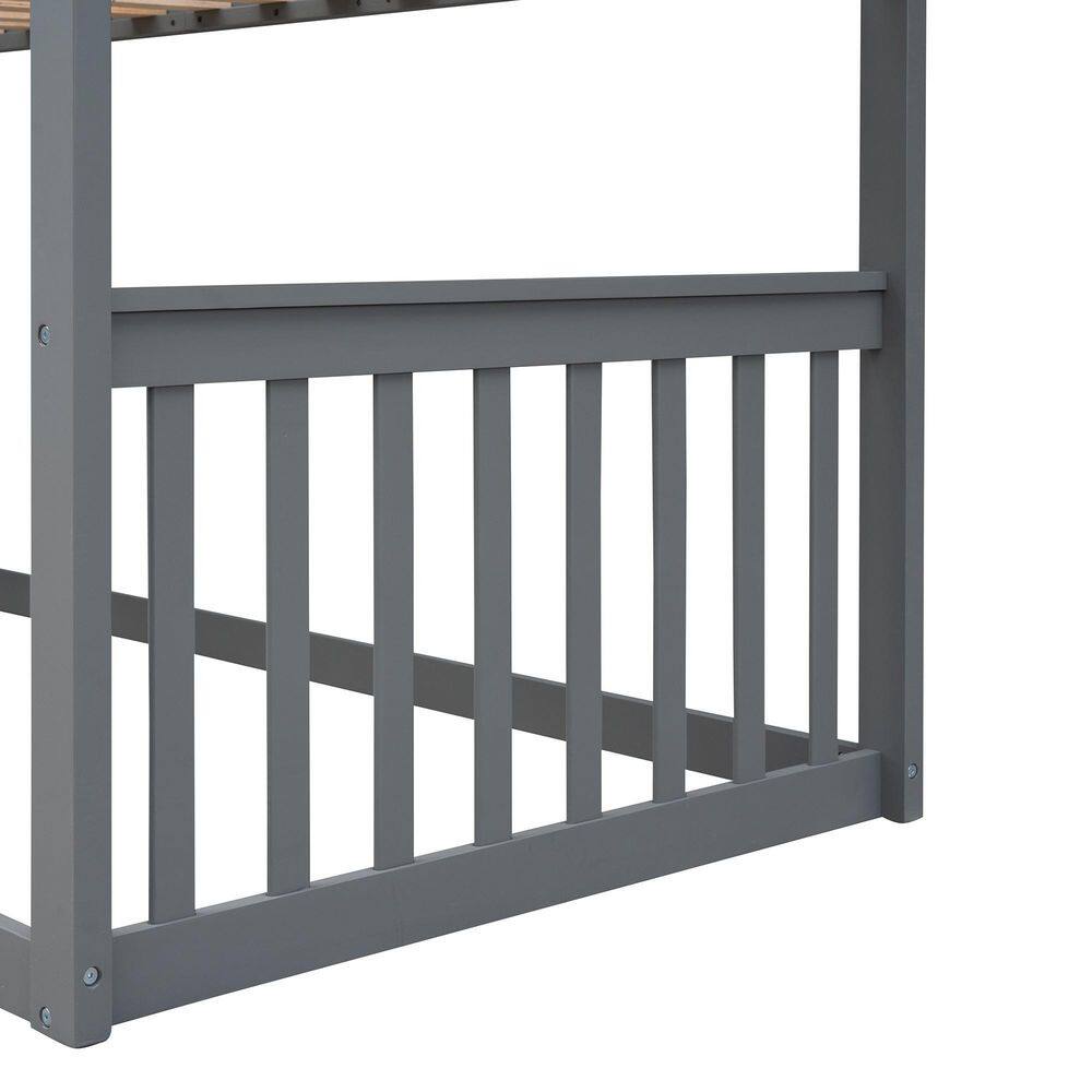 Harper & Bright Designs Gray Twin Over Twin Wood House Bunk Bed With Ladder