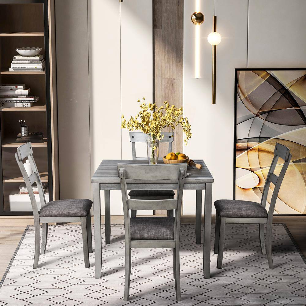 Harper & Bright Designs Light Gray 5-Piece Industrial Wooden Dining Sets