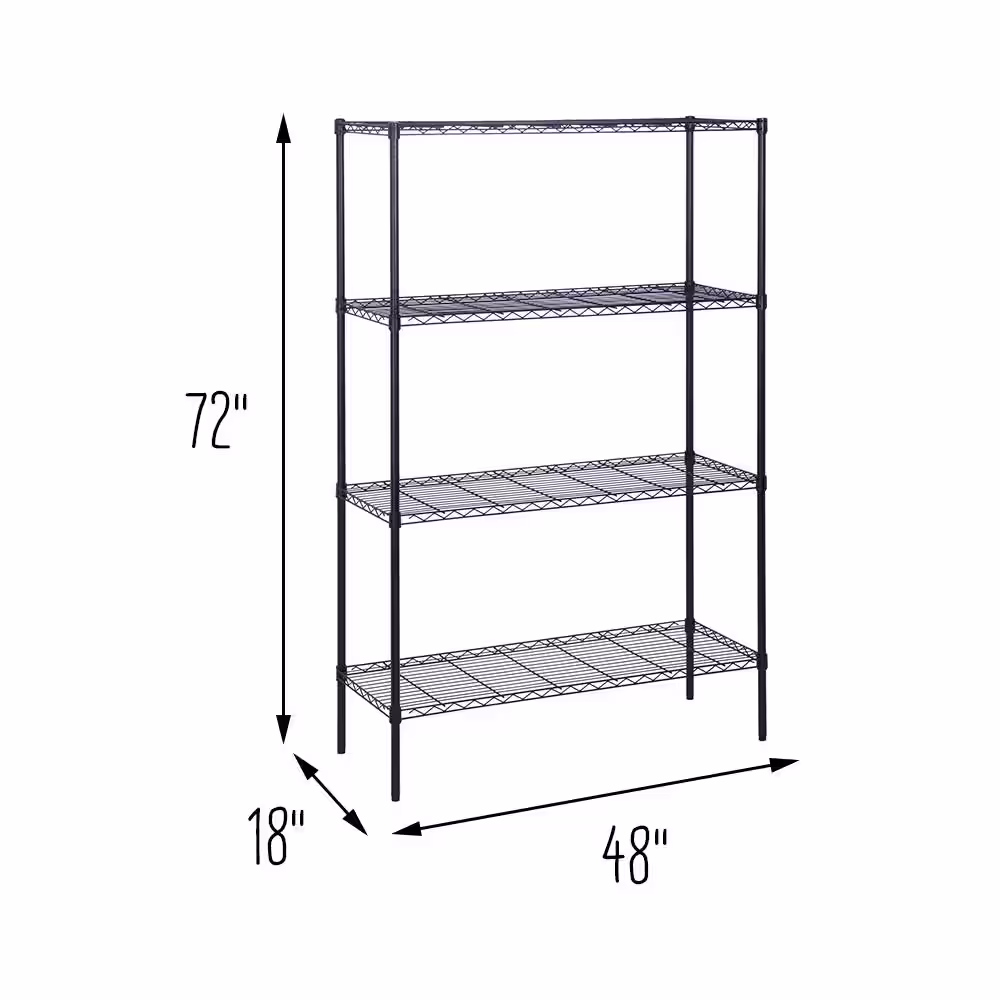 Honey-Can-Do Black Heavy Duty 4-Tier Steel Shelving Unit (48 in. W x 72 in. H x 18 in. D)