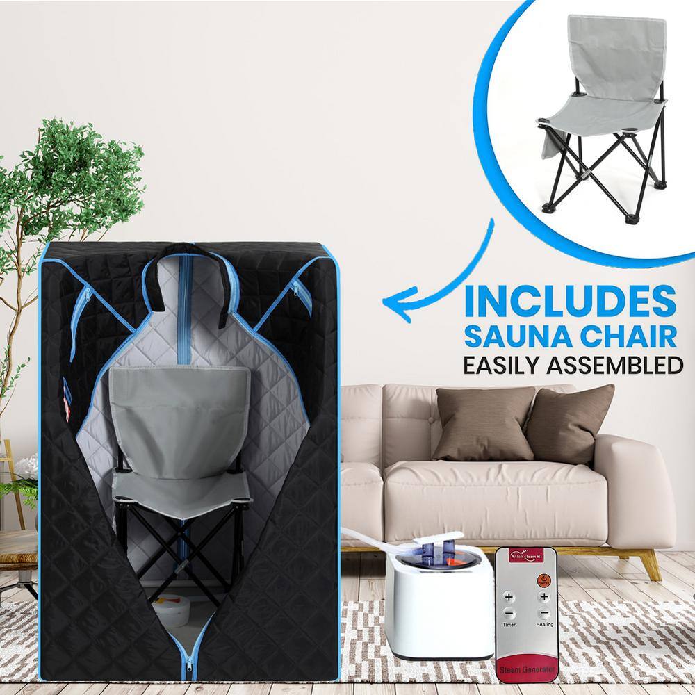 None 2-Person Black Half Body Steam Portable Sauna Tent with Folding Chair
