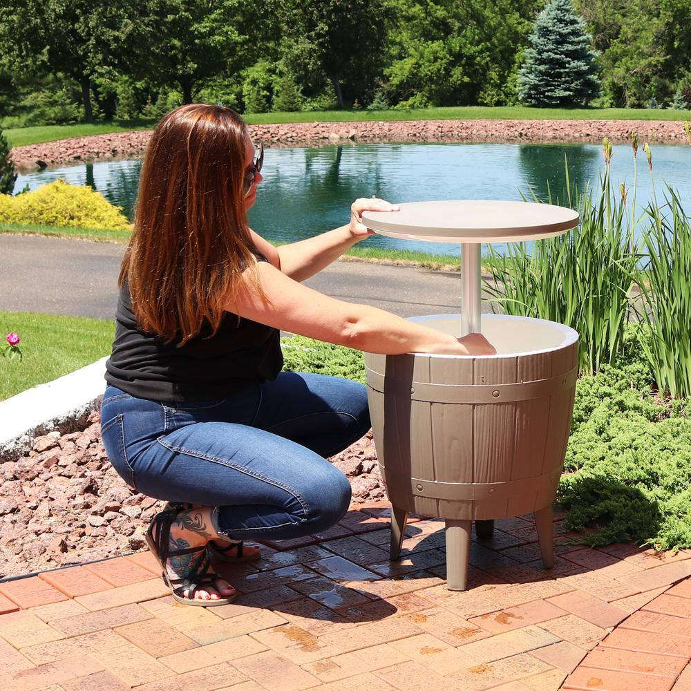 Sunnydaze Decor Wood-Look 10 Gal. Adjustable-Height Patio Chest Cooler/Side Table - Driftwood