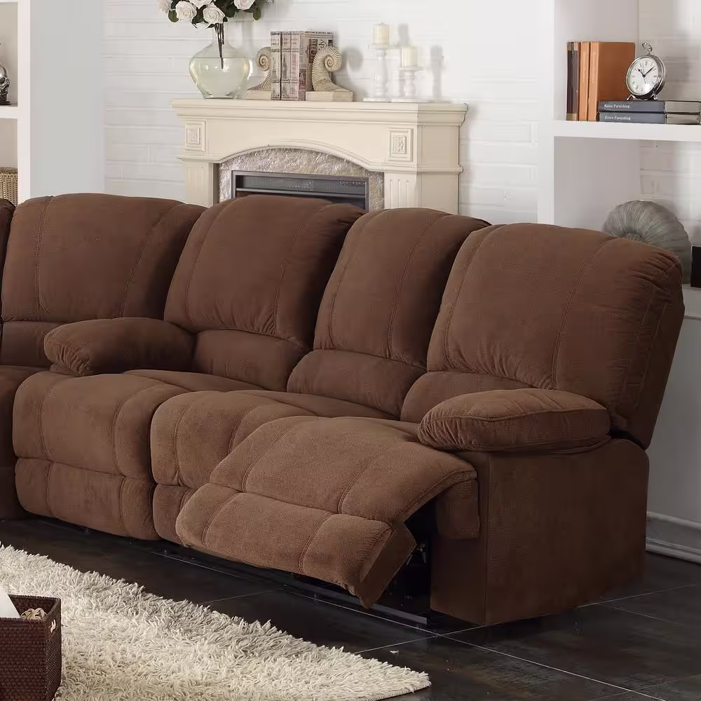 AC Pacific Kevin 82 in. Brown Fabric 3-Seater Bridgewater Reclining Sofa with Square Arms