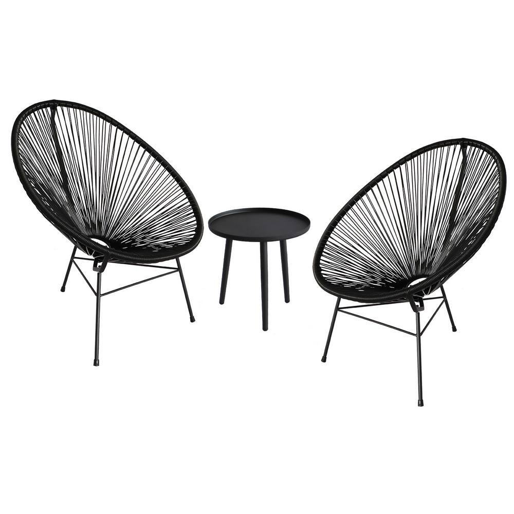 None 3-Piece Black Metal Outdoor Bistro Set