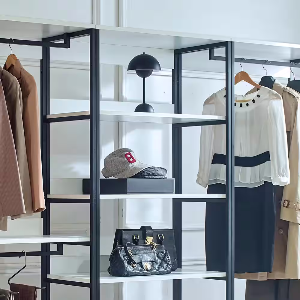 None Fiona 96 in. W White Freestanding Walk in Wood Closet System with Metal Frame