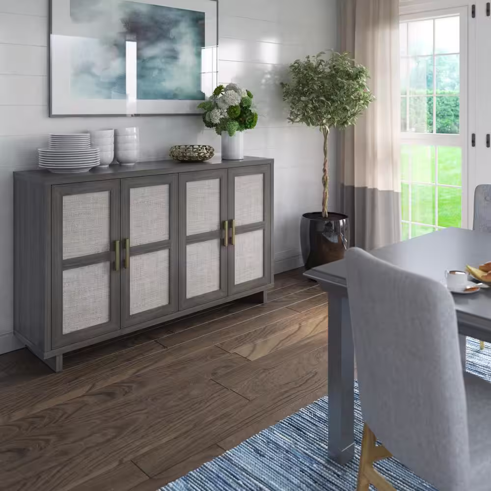 Twin Star Home Crete Oak MDF 59.5 in. Coastal Sideboard with Linen Inspired Accents