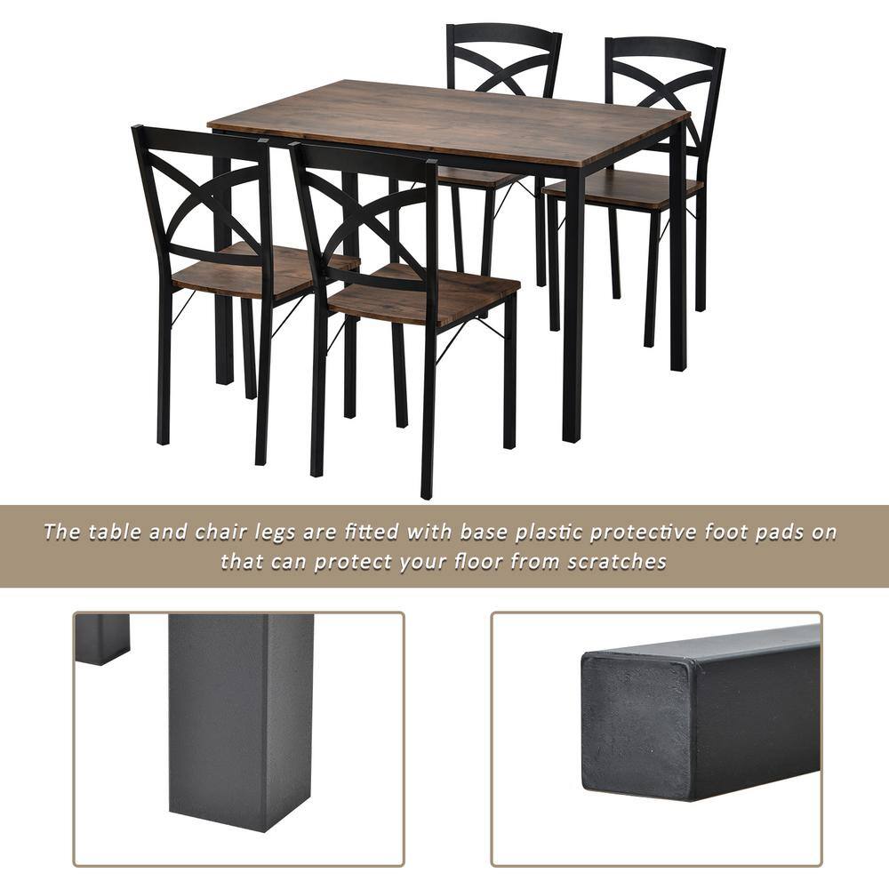 Harper & Bright Designs 5-Piece Industrial Brown Dining Set with Ergonomic Chairs