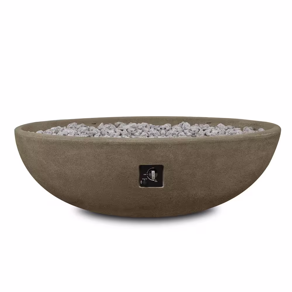 Real Flame Riverside 48 in. x 15 in. Oval MGO Propane Fire Pit in Glacier Gray