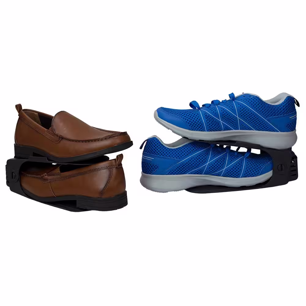 Home Basics 3.5 H 2-Pair 2-Tier Black Plastic Shoe Rack