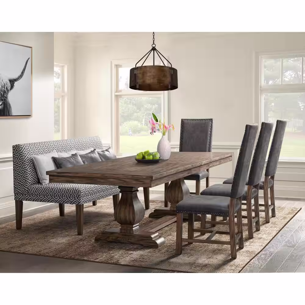 None Hayward 6-Piece Brown Dining Set Table 4-Tall Back Chairs and Settee