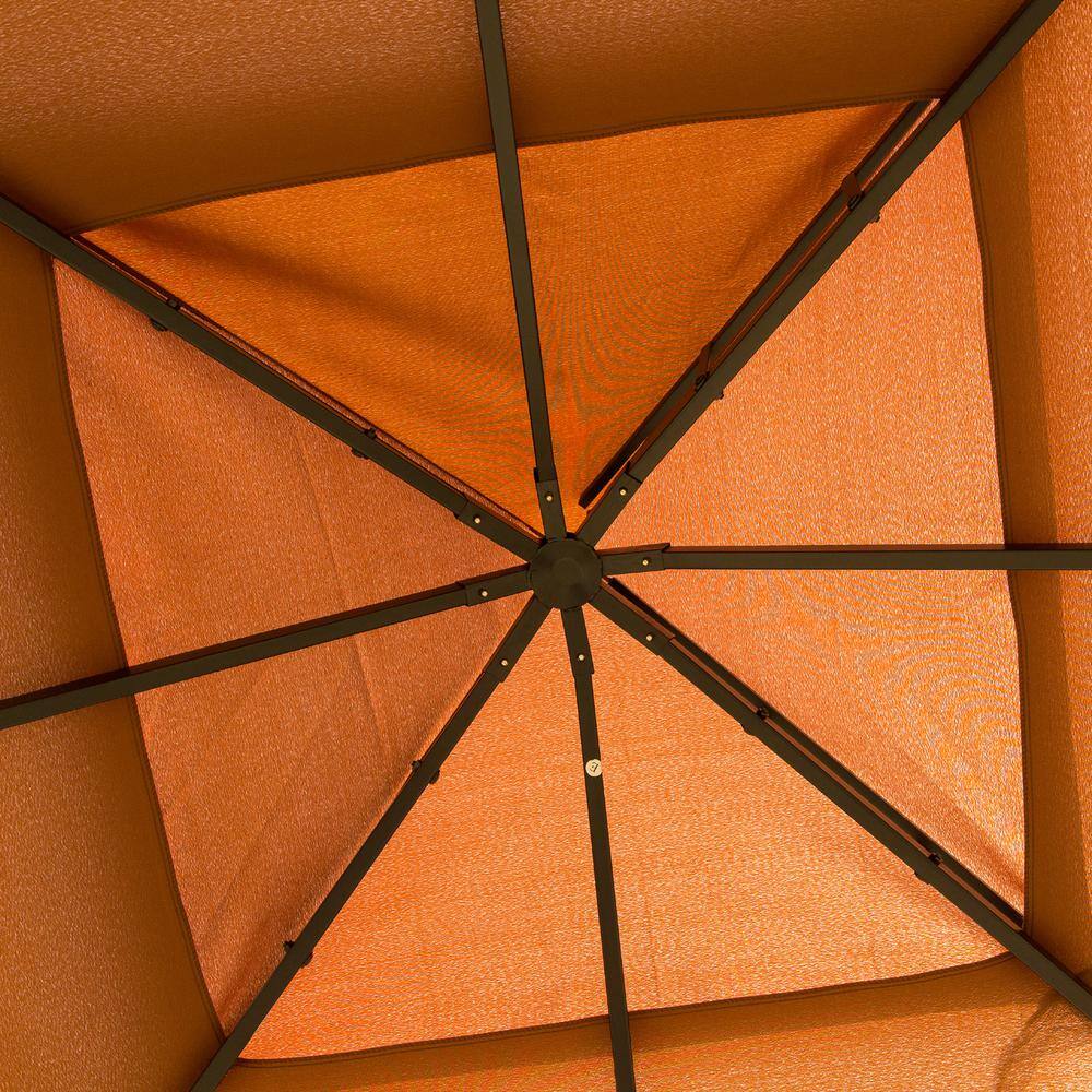 Outsunny 10 ft. x 10 ft. x 9 ft. Steel Frame Patio Gazebo with Beautiful Polyester Curtains and Air Venting Netted Screens, Brown