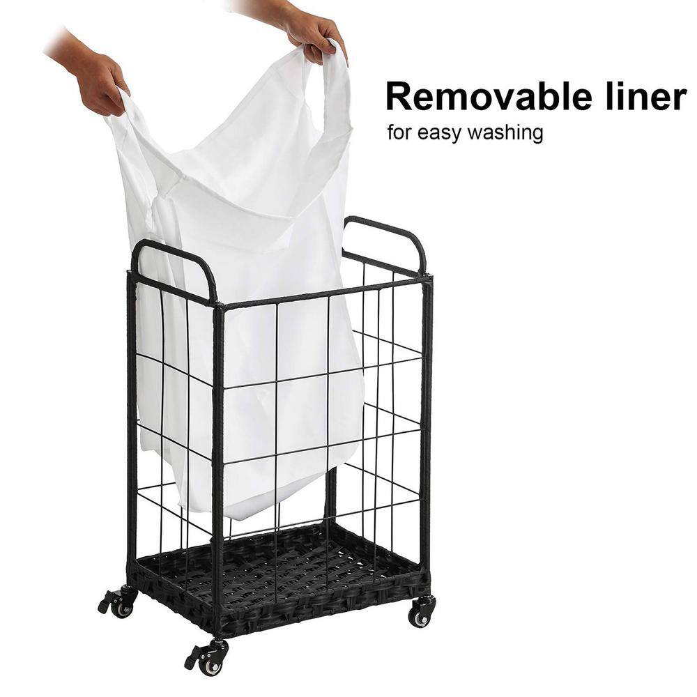 None 19 in. W x 14 in. D x 29 in. H Fabric Laundry Basket Hamper with Rolling Wheels White