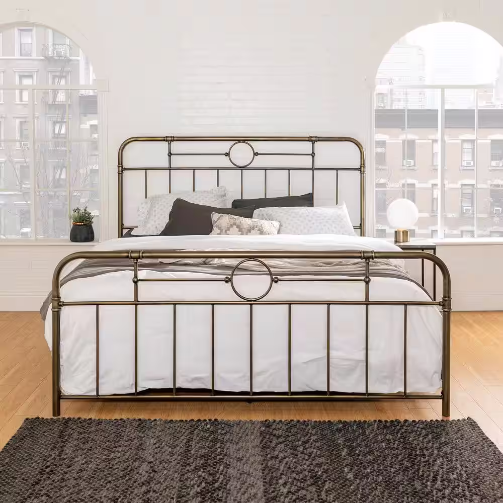 Walker Edison Furniture Company Rustic Bohemian King Size Metal Pipe Bed - Antique Bronze