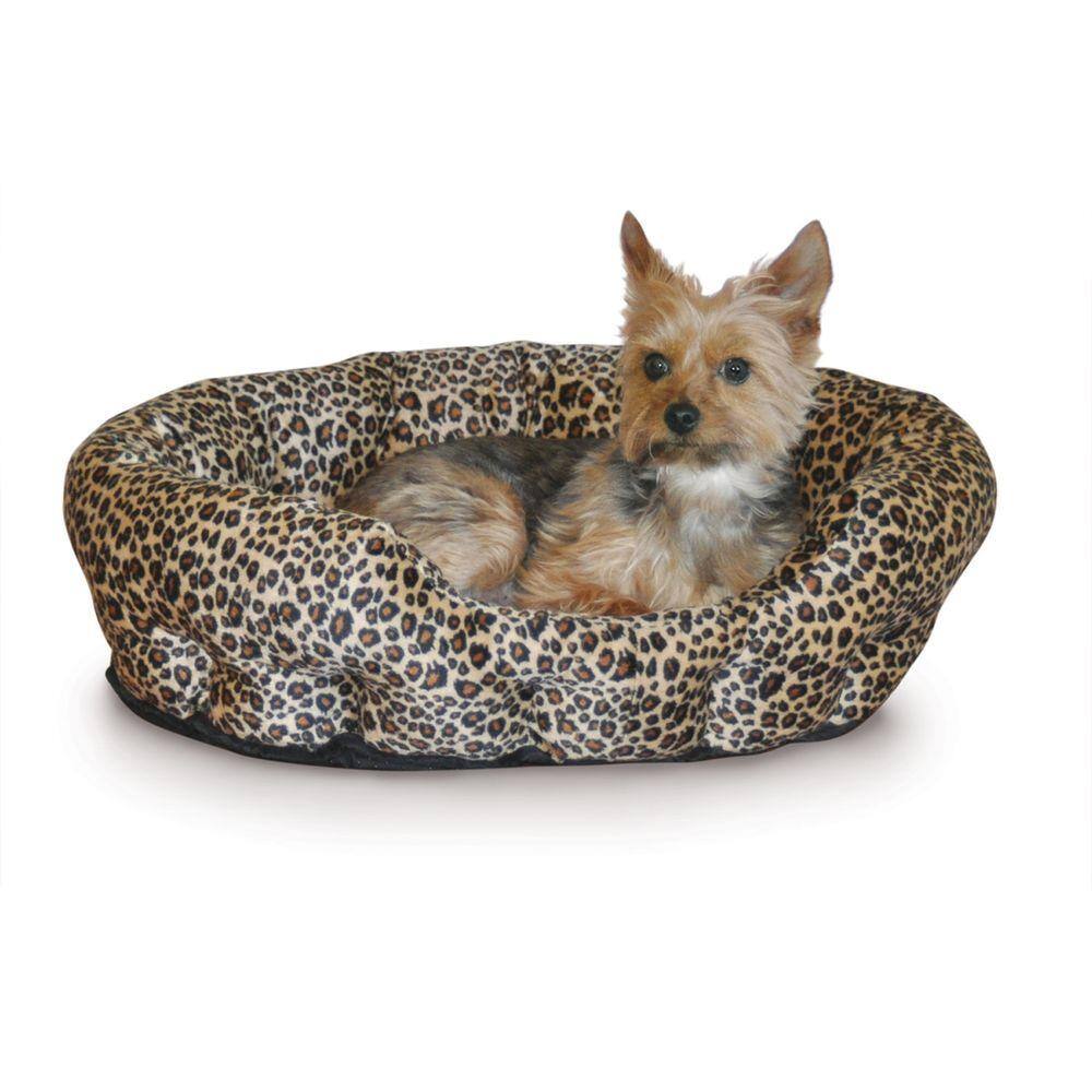 K&H Pet Products Self Warming Nuzzle Nest Small Brown Leopard Print Cat Bed
