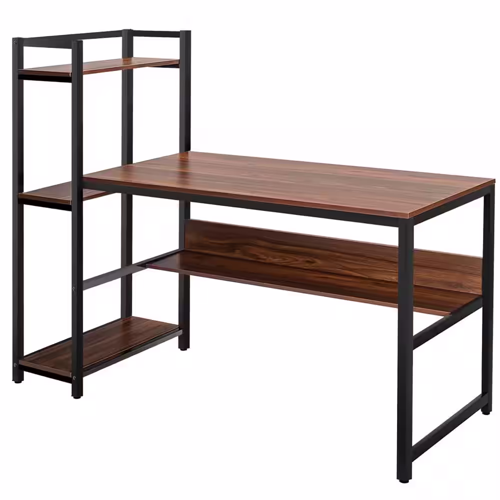 Costway 59 in. Walnut Computer Desk with 4-tier Storage shelves