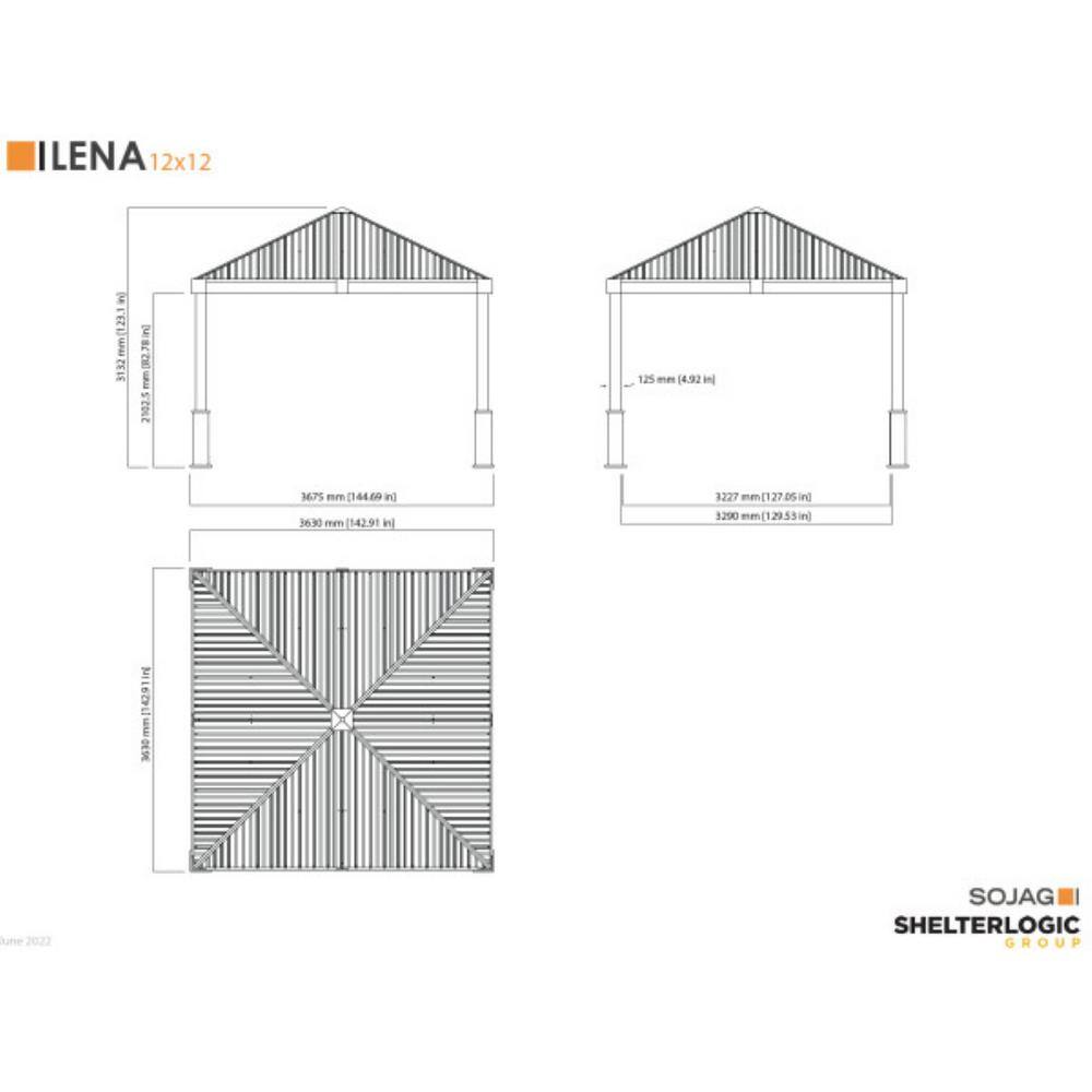 Sojag Lena 12 ft. x 12 ft. Grey Hard Top Rustproof Aluminum Framed Gazebo