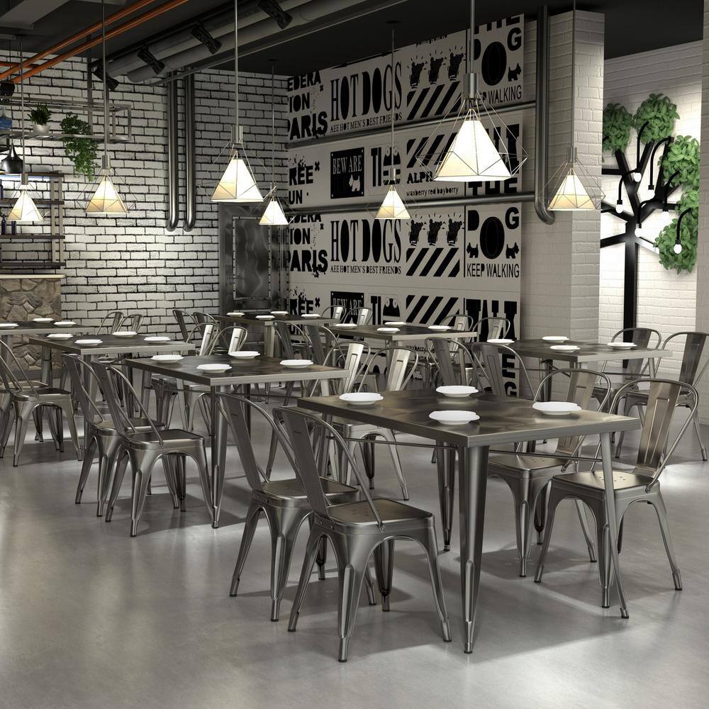 None Kricox Silver Metal Tolix Style Stackable Side Chairs (Set of 2)