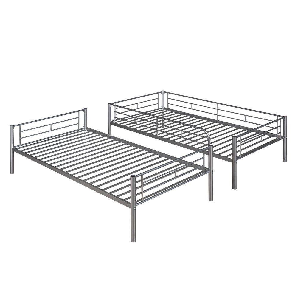 None Silver Simple and Durable Twin Over Twin Metal Bunk Bed (78.1 in. L x 41.4 in. W x 65.3 in. H)