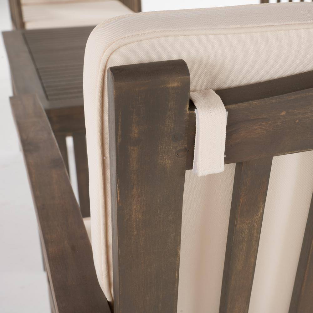 Noble House Carolina Grey 4-Piece Wood Patio Conversation Set with Cream Cushions