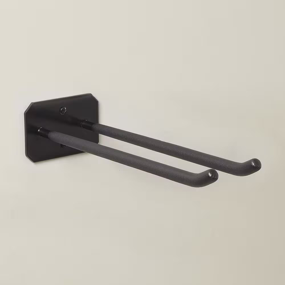 Husky 50 lbs. Heavy-Duty Wall-Mounted Black Steel Double Straight Hook Tool Rack with Mounting Hardware