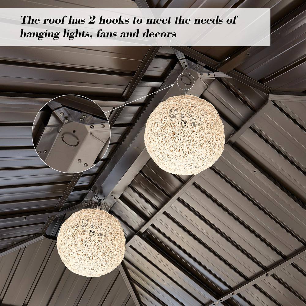 None 10 ft. x 12 ft. Aluminum Hardtop Gazebo with Galvanized Steel Roof and Mosquito Net