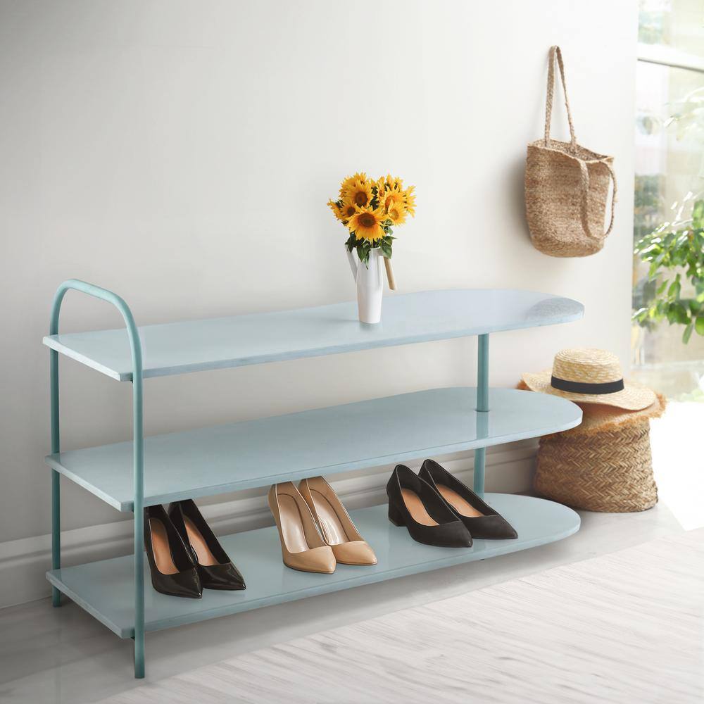 happimess Modern 24 in. H 9-Pair 3-Tier Iron Curved Decker Shoe Rack with 2-Tone in Mint