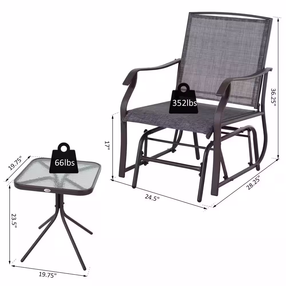 Outsunny 3-Piece Metal Patio Conversation Set with Glider Chairs & Middle Table